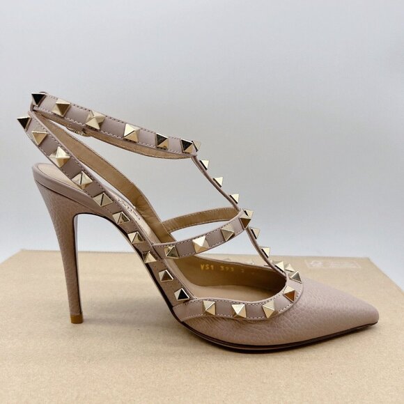 Valentino Rockstud Ankle Strap Pumps 100 Heel Poudre LeatherEU 36 - Picture 12 of 15